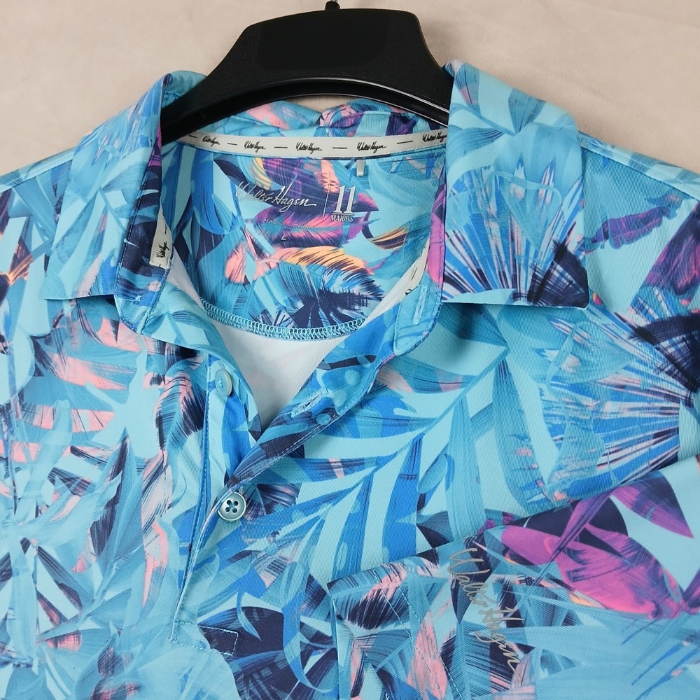 Walter Hagen Large Mens Polo Shirt 23x29 Floral Colorful Golf